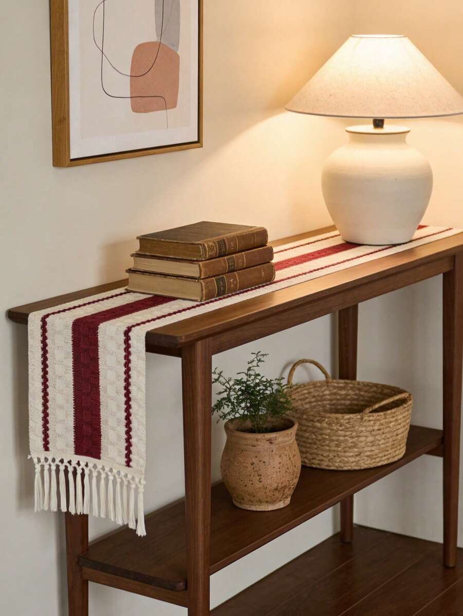 Boho Farmhouse Style Handwoven Table Runner - Decorated With Tassels, Suitable For Dining Tables, Round Coffee Tables And Rustic Home Decor, Perfect For Wedding Receptions, Outdoor Parties And Mother's Day Decorations. Rectangular Design, Fits Home And Dining Room Decor, Can Be Used As Kitchen Dining Table Centerpiece, Decorative Tableware Accessory And Farmhouse Style Decor. Exquisitely Woven, Durable And Long-Lasting.