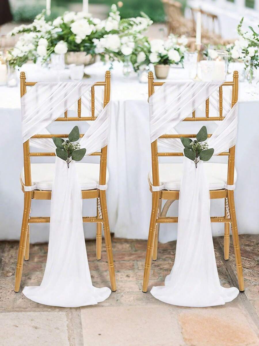 Bộ 10/2 tấm rèm trang trí ghế bằng vải chiffon trắng thanh lịch, phụ kiện treo trang trí lễ cưới, trang trí bàn ghế ăn, khăn che ghế cô dâu, trang trí tiệc đính hôn bất ngờ, đồ trang trí sự kiện cưới, rèm ghế lễ cưới nhà thờ, dải ruy băng ghế cưới ngoài trời. - Trắng - Xem 1