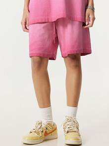 Men's Heavyweight Gradient Washed Drawstring Shorts - Casual Streetwear Elastic Waist Knee Length Shorts With Pockets - Vintage Distressed Denim Look Summer Bottoms For Men -  Y2K Inspired Relaxed Fit Casual Shorts For Daily Wear, Street Style, And Outdoor Activities - 2026 New Arrival American Fashion Essentials - Màu Hồng Tươi - Xem 7