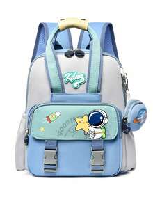 Preppy Style Backpack, New Lightweight And Comfortable, Cute Astronaut Design, Student Bag, Minimalist Versatile Campus Backpack - Shoulders - View 4