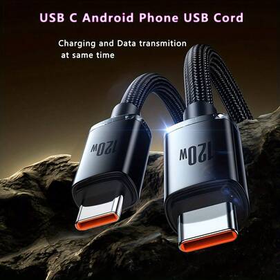 120W 6A 快充数据线，配备 Type-C 和 Micro USB 接口，采用编织材质，兼容三星 S23、S13、移动电源和 USB-C 智能手机。这款 USB 数据线是安卓手机配件，兼容三星及其他品牌手机。