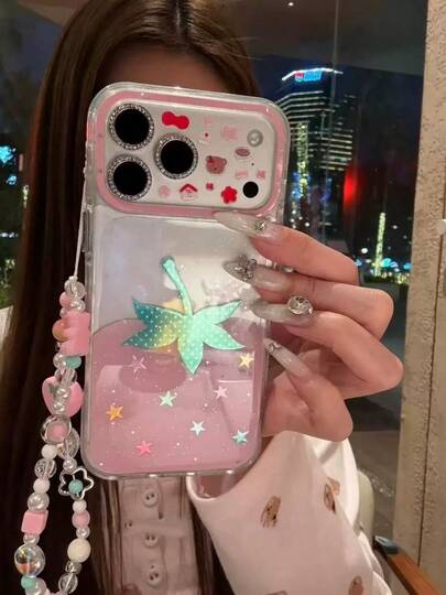 Ốp điện thoại INS phong cách Hàn Quốc họa tiết ngôi sao laser và dâu tây dành cho iPhone 17 Pro Max/15 Pro, thiết kế chống sốc dành cho nữ.