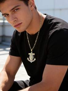 1pc 18K Gold Diamond Cut Virgin Mary St. Jude Tamano Grande Anchor Pendant Fashion Jewelry Suitable Unisex, Hip Hop Style,Daily Wear, Partiesn - Gold - View 2