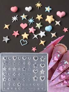 1件 Y2K 星空夏季美甲硅胶模具 3D 迷你心形星爆弧形模具模板 凝胶印花沙龙 DIY 音乐节派对婚礼美甲用品 可重复使用美甲印花工具 - 無色 - 查看 3