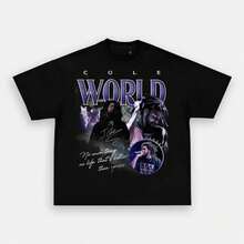 JCOLE TEE - Rap Tee Bootleg Shirt 90s Retro Vintage T-Shirt Graphic Print Heavyweight J. Cole World Black Purple Tee Dreamville - 黑色 - 查看 1