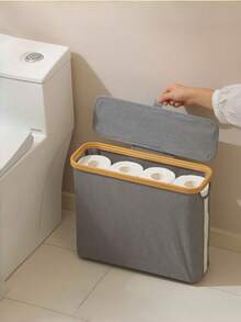 1pc Toilet Paper Storage Box, Tissue Paper Holder, Bathroom Accessory Rack, Foldable Bamboo Frame Tissue Paper Organizer With 4 Support Rods, Non-Slip Base, Suitable For Home, Bedroom, Bathroom, Laundry Basket, Seasonal Bathroom Accessory - Multicolor - View 8