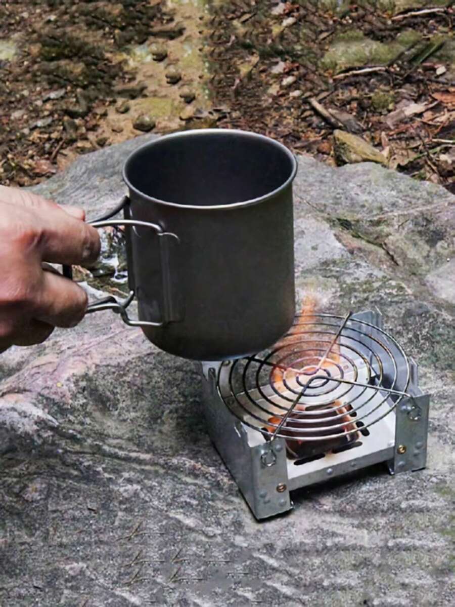 1pc/2pcs Random Style Camping Portable Solid Fuel Stove, German Folding Stove, Cartridge Stove, Foldable Outdoor Stove, Metal Iron Net - Silver - View 1
