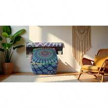 CRAFT KALA Square Mandala Handblock Print Cotton Ottoman Poufs Unstuffed-Square Floor Cushion Footrest Cover for Living Room Bedroom Size: 18 X 18 X 18 Inches - Con color - Ver 4
