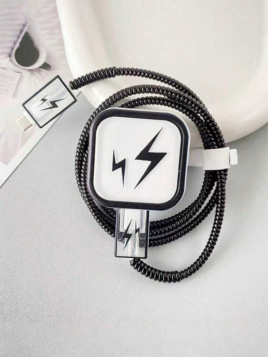 5件套Lightning数据线保护套，TPU充电器适配器保护套套装，兼容 17/40W快充 - 無色 - 查看 1