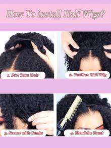 Curly Half Wig Human Hair 180% Density Glueless Wear & Go 3 In 1 Boho Waves Flip Over Headband Drawstring Wig Wear And Go Glueless Wigs For Women Natural Looking Beginner Friendly Natural Black - Natural Black - View 6