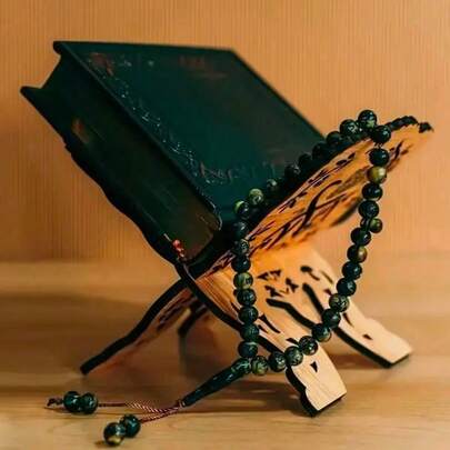 1pc 2D Flat Eid Mubarak Wooden Desktop Decor - Black & Gold Eid Mubarak Party Center Piece With "EID MUBARAK" Text, Festive Mosque Silhouette And Stars, Suitable For Eid Celebration