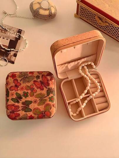 Hộp đựng trang sức in họa tiết cổ điển, có thể đựng bông tai, nhẫn, dây chuyền, hộp đựng đồ du lịch, hộp đựng trang sức in họa tiết trang nhã, hộp đựng trang sức đa chức năng, túi đựng trang sức có khóa kéo tiện lợi, túi đựng mỹ phẩm và son môi tinh tế, quà tặng Ngày của Mẹ, quà tặng cho bé gái