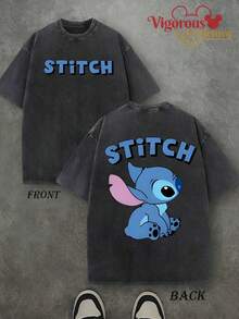 Disney 230G Vintage Washed Stitch Graphic T-Shirt Summer  American Street Style Loose Short Sleeve - màu đen - Xem 1