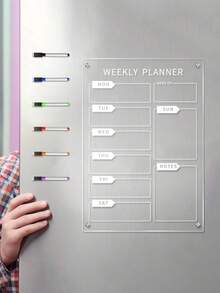 1pc Multi-Color Weekly Planner Acrylic Board, Magnetic Fridge Memo Note Erasable Writing Board (Comes With 6 Magnetic Whiteboard Pens) - I - View 7