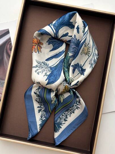 1pc Women's Elegant Retro Printed Thin Satin Scarf, Faux Silk Material, Bohemian Vintage Casual Style, Can Be Used As Scarf Or Shawl, Lightweight And Comfortable, Suitable For Spring/Summer Daily Wear And Outings