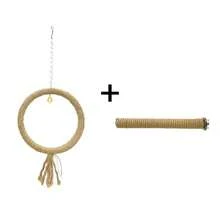 1pc Hanging Ring + 1pc Perch Bird Toy Set, Woven Hanging Ring Bird Toy, Perch Toy, Chew & Grind Toy Suitable For Bird Cage Interaction - View 3