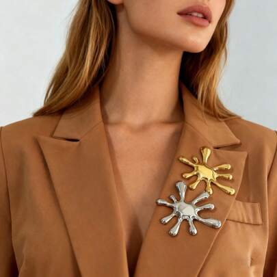 1pc Golden Firework Burst Brooch - Abstract Starburst Metal Pin For Women, Elegant Lapel Accessory For Blazers, Sweaters & Evening Dresses, Perfect Holiday Gift