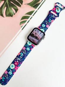 1条时尚彩色花卉图案硅胶表带，适用于 38/40/41/42/44/45/46/49mm，田园花卉图案柔软硅胶运动表带，兼容 Ultra 2 S10 SE 9 8 7 SE 6 5 4 3 2 1，适合搭配服装、日常佩戴、度假佩戴。 - 彩色 - 查看 3