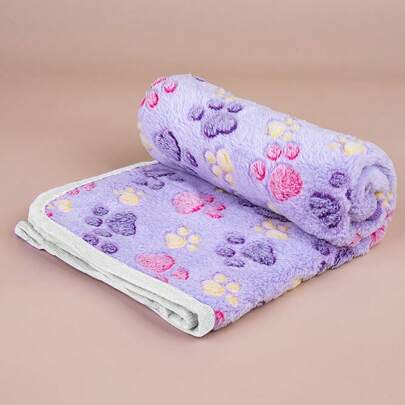 1pc Soft & Comfortable Plush Pet Blanket - Paw Print Design, Tear-Resistant & Machine Washable - Warm & Cozy Blanket Suitable For Small, Medium, Large Dogs And Small Pets, Animal Themed Decor | Plush Texture