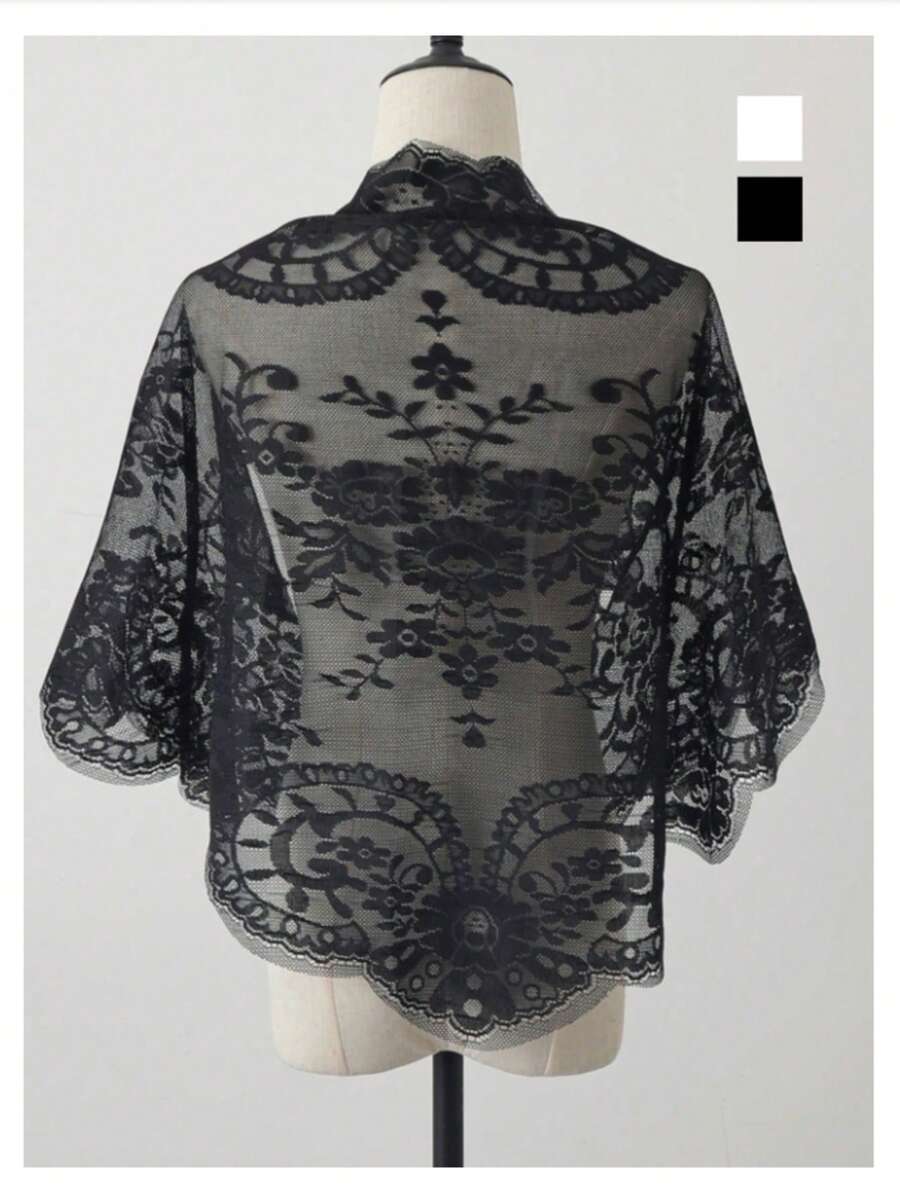 1件装女士蕾丝提花三角披肩，时尚轻盈透气面纱，优雅百搭新娘婚礼披肩围巾 - 彩色 - 查看 1