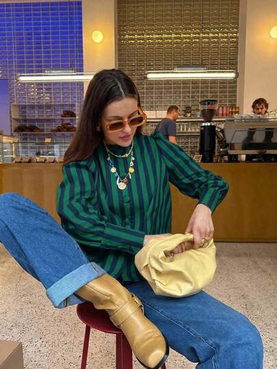 Áo sơ mi dài tay kẻ sọc nữ kiểu dáng thường ngày mùa xuân