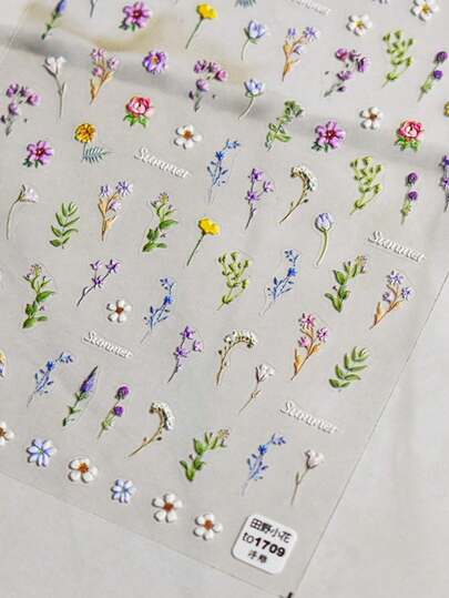 1Sheet 5D Soft Embossed Relief Nail Stickers Cute Daisies Self Adhesive Slider Stickers Press On Nails DIY Japanese Nail Art Decoration Decals