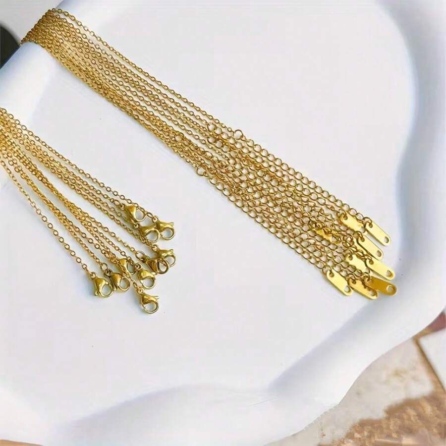 10pcs/20pcs/50pcs/100pcs 18K Gold Plated Stainless Steel High Quality O-Ring Chain With Lobster Clasp Extension Chain, DIY Necklace Making Supplies - Necklace - View 1