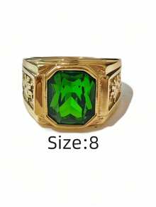 这款男士戒指设计稳重优雅，商务休闲风格，镶嵌红/绿/蓝三色锆石，采用316不锈钢材质，并真空镀18K金，经久耐用，防磨损，防水，不褪色，低致敏性，时尚休闲，适合男士佩戴。 - 金色 - 查看 12