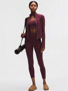 Lululemon Define Cropped Jacket Burgundy Bay Rose Gold-For Yoga Gym Running-Sweat-Yoga-All Seasons Sport-Spring/Summer-Autumn/Winter-Back To School - Burgundy Bay Rose Gold Rose Gold - 查看 2