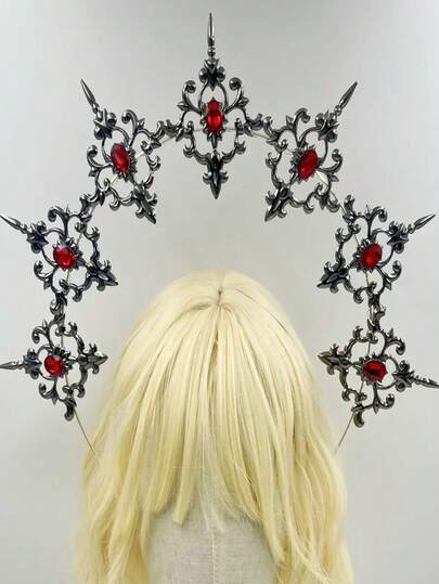 1pc Gold-Color Lolita Halo Headband, Personalized Luxurious Gothic Style Rhinestone Crown Headpiece, Suitable For Wedding, Party, Photo Shoot, Cosplay