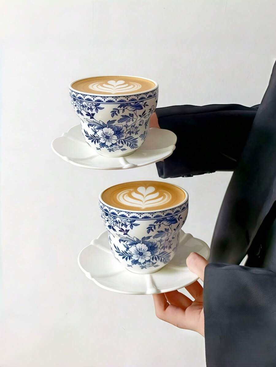 High-Quality Handhold New Chinese-Style Blue & White Cup, Retro Exquisite Niche Ceramic Coffee Cup, Tea Cup, Water Cup Set For Home & Office - Multicolor - View 1