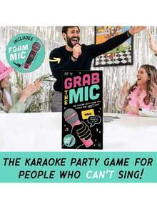 Lucky Egg Official GrabTheMic – Family Karaoke Board Game W/Foam Mic, 8+ Ages, 2-10 Players - Games For Bad Singers W/ 240 Lyrics (120 Cards) (First Edition) - Black - View 2