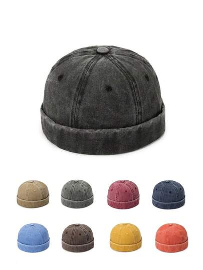 1 قطعة قبعة جمجمة جديدة مغسولة بطراز قديم بدون حافة للرجال، طربوش قابل للتعديل للهيب هوب، قبعة بتاج دائري للارتداء اليومي والحفلات، قبعة كاجوال متعددة الاستخدامات هدية مثالية