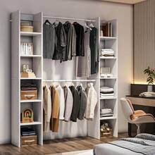 Perchero para Ropa, Armario armable para Ropa,Armario para Ropa con Dos Filas de Compartimentos de Almacenamiento,155 x 30 x 181 cm (Blanco) - Negro - Ver 2