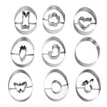 9pcs Easter Egg Shaped Cookie Cutters Stainless Steel Baking Mold Creative Cookie Biscuit Cutter For Holiday Parties And Clay Crafting - Silver - View 2
