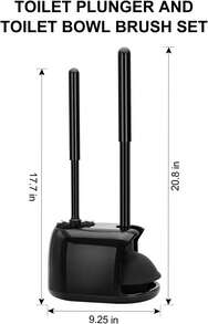 Bathroom Toilet Brush And Plunger Set - Heavy Duty Cleaning With Hidden Holder - Black - Black - View 2