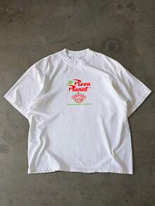 Disney-American Retro Vintage | Toy Story Three Eyed Pizza Planet Fun Printed Loose Short Sleeved T-Shirt - 白色 - 查看 4