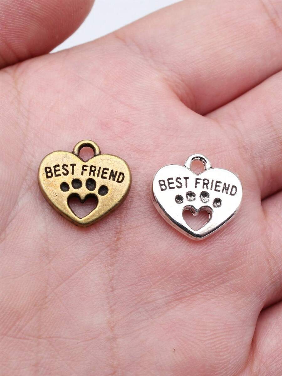 10pcs 14x15mm Double Sided Best Friends Paw Heart Charms Pendant For DIY Jewelry Making Necklace Keychain Phone Chain Bracelet Making Accessories Handmade Craft Making Findings - Dog Paw - View 1