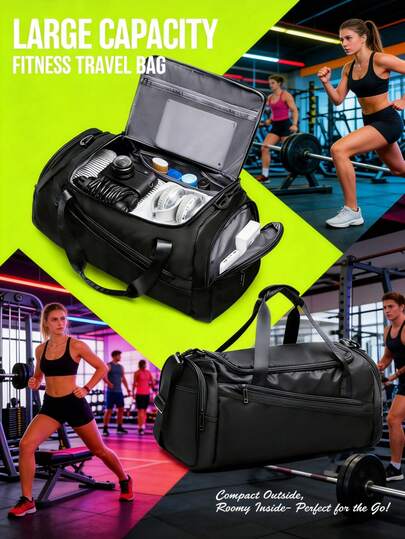 Travel Duffel Bag, Crossbody Bag, Large Capacity Tote Bag, Men's Gym Sports Handbag, Women's Weekend Overnight Bag With Waterproof Compartment And Shoe Compartment, Suitable For Travel, Fitness, Yoga, Backpack Or Shoulder Carry, Black