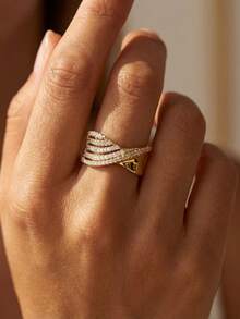 1pc Luxury High-Shine Punk Line Design Ring, 925 Sterling Silver Women's Ring, Elegant Women's Jewelry, Valentine's Day/Birthday Gift, Daily Wear - Drill Lines - View 2