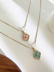 1pc Fashionable Stainless Steel 18K Gold Plated Enamel Four-Leaf Clover Niche Design Titanium Steel Delicate Clavicle Chain Necklace For Women - Four-leaf Clover Necklace - View 3