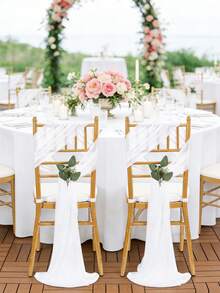 10/2pcs Elegant White Sheer Chiffon Chair Backdrop Curtain, Wedding Ceremony Decor Hanging Accessory, Dining Table & Chair Decoration, Bridal Chair Veil, Engagement Party Surprise Setup, Wedding Event Ornament, Church Ceremony Chair Drape, Outdoor Wedding Chair Sash - White - View 3
