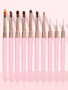 1支粉色斜月牙形法式美甲刷，木柄法式美甲刷，适用于UV凝胶和丙烯酸涂料 - 彩色 - 查看 5