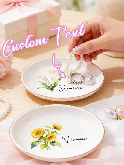 Bandeja de joyería floral de cerámica personalizable, texto personalizable, múltiples diseños florales disponibles. Esta bandeja de joyería, bandeja de almacenamiento de joyería y bandeja de exhibición de joyería es ideal para mujeres y es un gran regalo para damas de honor, anillos de compromiso, bodas, graduaciones, Día de la Madre, cumpleaños, fiestas y San Valentín