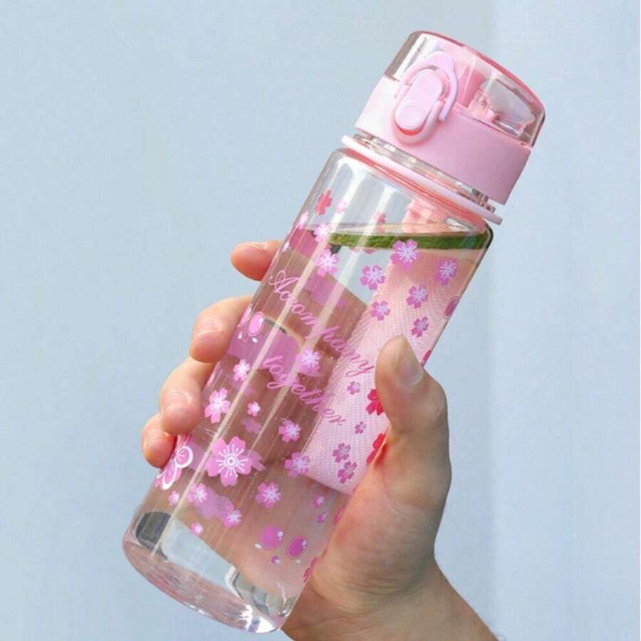 1个500毫升粉色图案水瓶,简约透明塑料水杯 - 粉色 - 查看 1