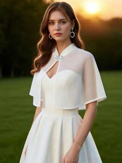 1pc New Bride Wedding Dress Short Cloak/Minimalist Classic Capelet, Greek Goddess Peacock Costume Accessory/Cupid Halloween Outfit Outerwear, Suitable For Daily Party, Stage Performance, And Photo Shoot