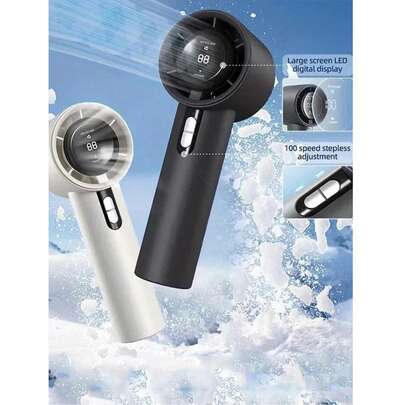 1 pieza Ventilador de mano mini recargable por USB de 100 velocidades, flujo de aire alto, de larga duración, con pantalla LCD, adecuado para regalos, uso al aire libre, playa, viajes, deportes, hogar, oficina, uso diario, unisex de unicolor