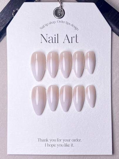 10pcs Handmade Nail Art Sticker Set, Including Nail Supplies, Decorative Accessories, Short Nail Stickers, French Manicure Stickers, Almond-Shaped Nail Stickers, In Pink, White, Silver And Other Minimalist Fashionable Styles, Suitable For Women's Daily Wear