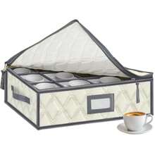 VERONLY - Caja de almacenamiento para copas de vino con separadores caja de almacenamiento para tazas (beige - Beis - Ver 1