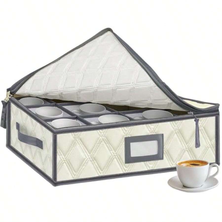 VERONLY - Caja de almacenamiento para copas de vino con separadores caja de almacenamiento para tazas (beige - Beis - Ver 1